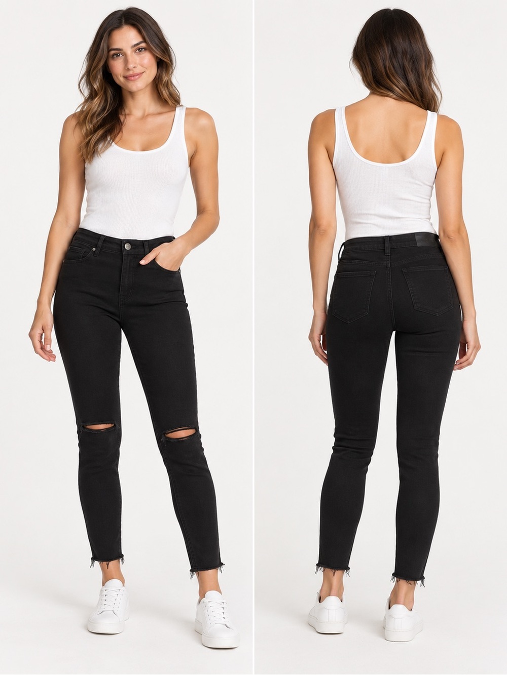 PAIGE Verdugo Ankle Jeans Size 28 Black Knee Slash Raw Hem Skinny NWOT